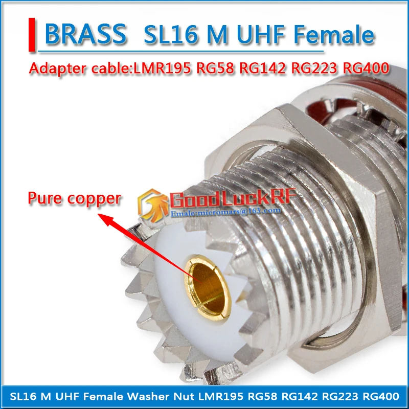 PL259 SO239 PL-259 SO-239 M UHF Female O-ring Bulkhead Panel Nut Window Crimp for LMR195 RG58 RG142 RG223 RG400 Brass Cable