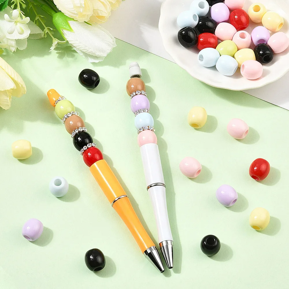 50pcs Large Hole Acrylic European Barrel Loose Beads Opaque Spacer Beads Rondelle for DIY Bracelet Necklace Hair Braids Jewelry
