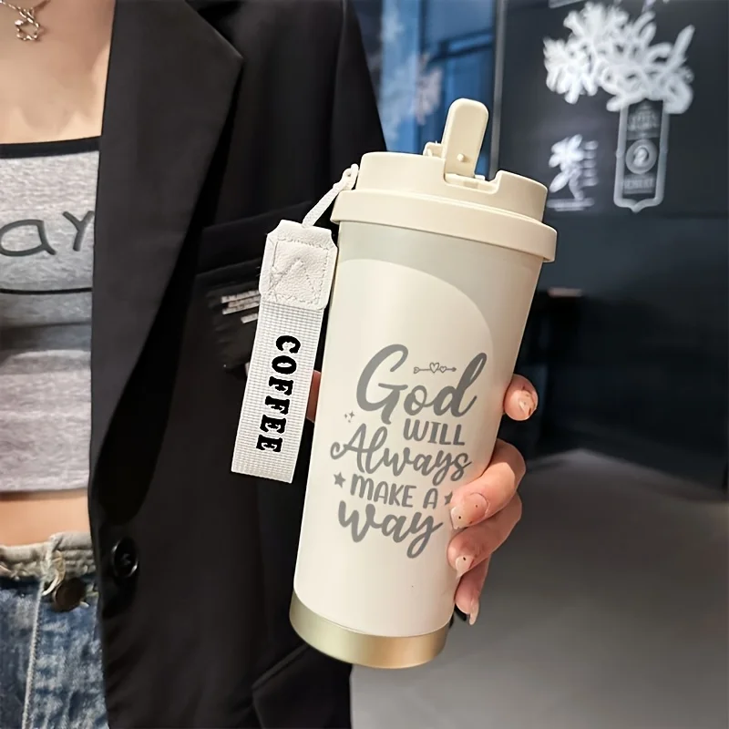 An 18-ounce stainless steel thermos with the words 