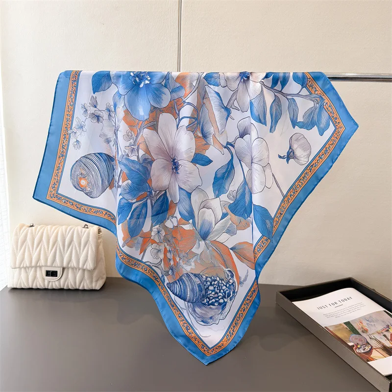 New elegant print imitation silk scarf square scarf high-end feel cape versatile neck tie small square scarf headscarf women's
