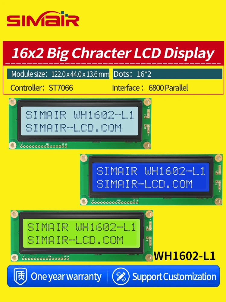 Winstar WH1602L1 16PIN STN COB 6800 Parallel 162 1602 16*2 Module Screen 5V 16x2 Big Chracter LCD Display WH1602L1-YYH-JT#