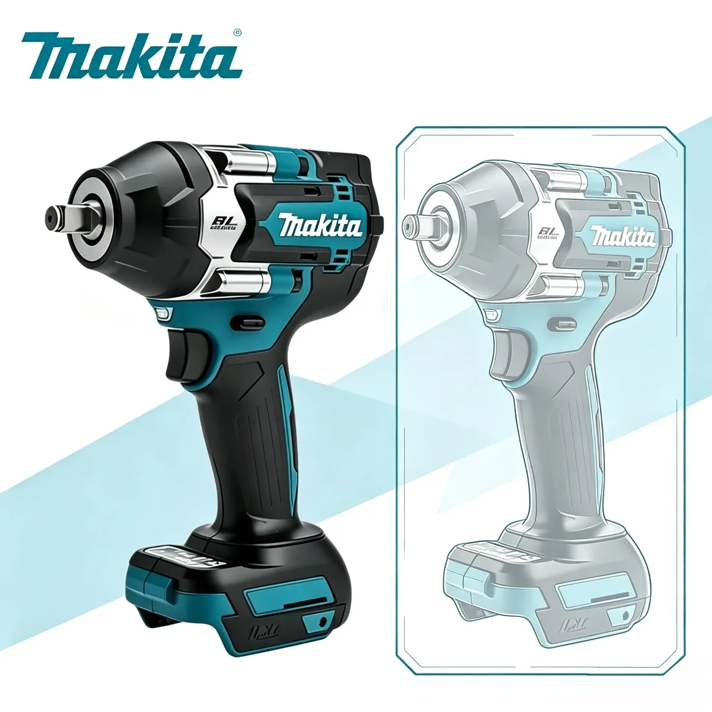 Makita 18V DTW700 Akku-Schlagschrauber, bürstenloser Motor, 1000 Nm hohes Drehmoment, elektrischer Schraubenschlüssel mit variabler Drehzahlregelung und Auto-Stopp-Funktion für mechanische Montage.
