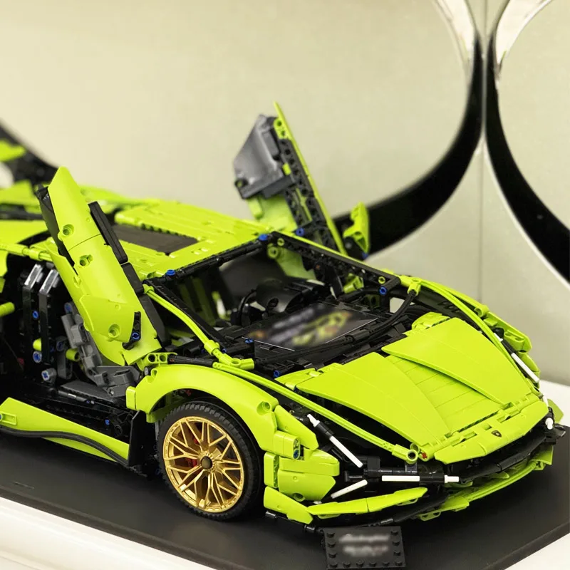 テクノロジー1:8 グリーン クラシック スーパーカー 3696ピース、メカニカルMOCブロックモデル、組み立て式男の子向けビルディングブロックおもちゃ、家の装飾ギフト
