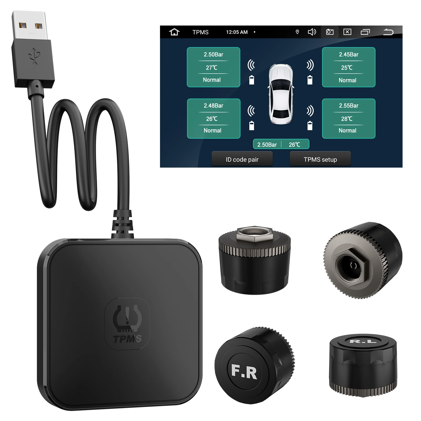 Android Large Screen Dedicated USB Tire Pressure Monitor External Navigation Display with Pressure Reading