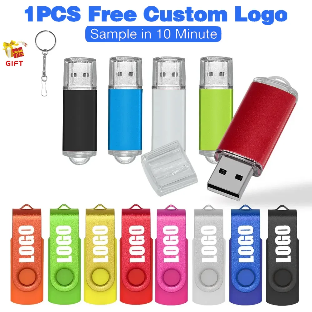 

1 PCS Custom Logo USB 2.0 Flash Drive 128GB 64GB Pen Drive USB Sticks 32GB 16GB Pendrives 8GB Memory Flash Key Chain U Disk Gift