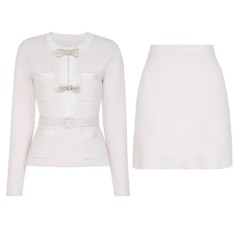 White long-sleeved top + short skirt