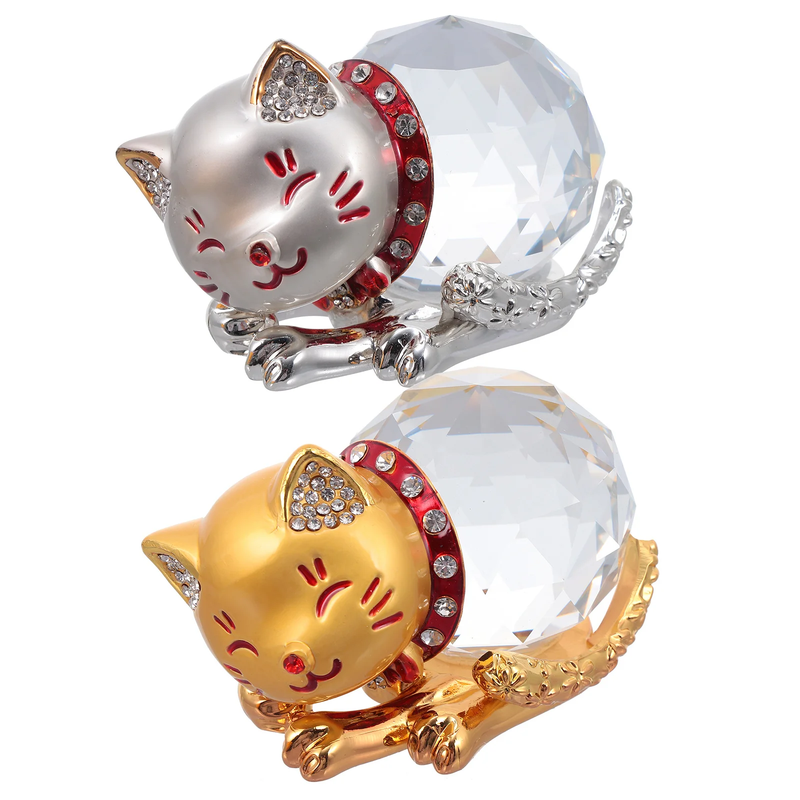

2Pcs Lucky Cat Ornaments Alloy Crystal Dashboard Money Cat Statues Car Interior Decor Crystal Figurines Car Desktop Figurines