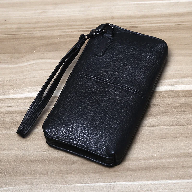 Retro Leather Handbag Men\'s Tumbled Grain First Layer Cowhide Large Capacity Casual Long Zipper Wallet