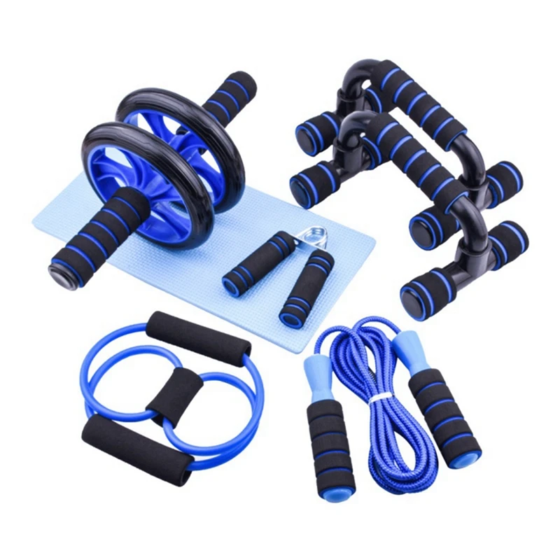 New-Blue Abdominal Wheel Set 7-Piece Set Push-Ups Abdominal Wheel Dual Multifunctional Household Equipment