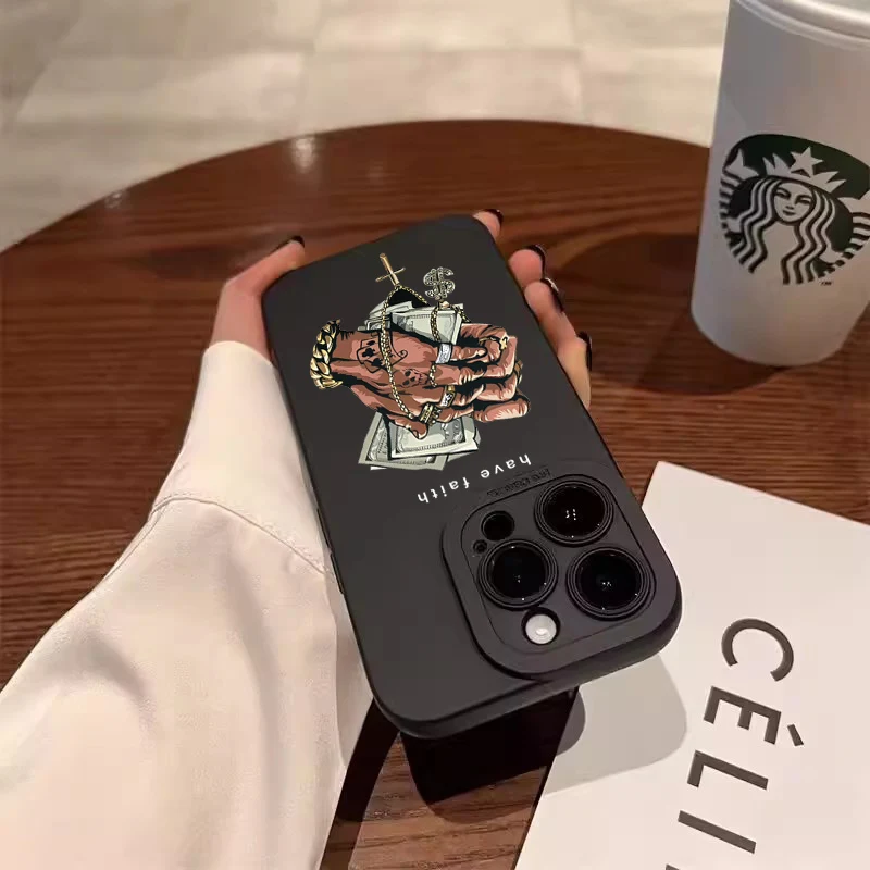 Money Cross Evil Eye Pattern Phone Case For iPhone 16 15 Pro Max 14 13 12 11 X XS XR 7 8 Plus SE2 13 Mini Shockproof Soft Cover