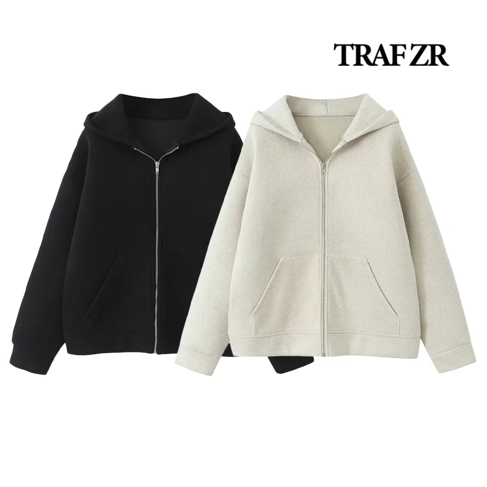 

TRAF ZR Classic Casual Coats Front Zipper New in Long Sleeve Outwear Aesthetic Women's Bomber Jackets Coat Patched Pockets