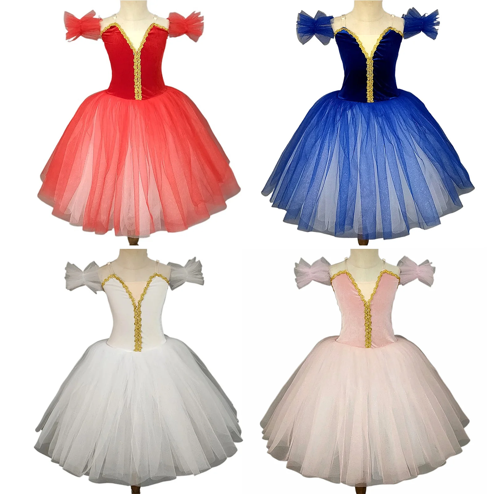 Ballet Leotard Dress for Girls Princess Long Tutu Camisole Dress Swan Lake Stage Performance Ballerina Costumes Stage Dress Up