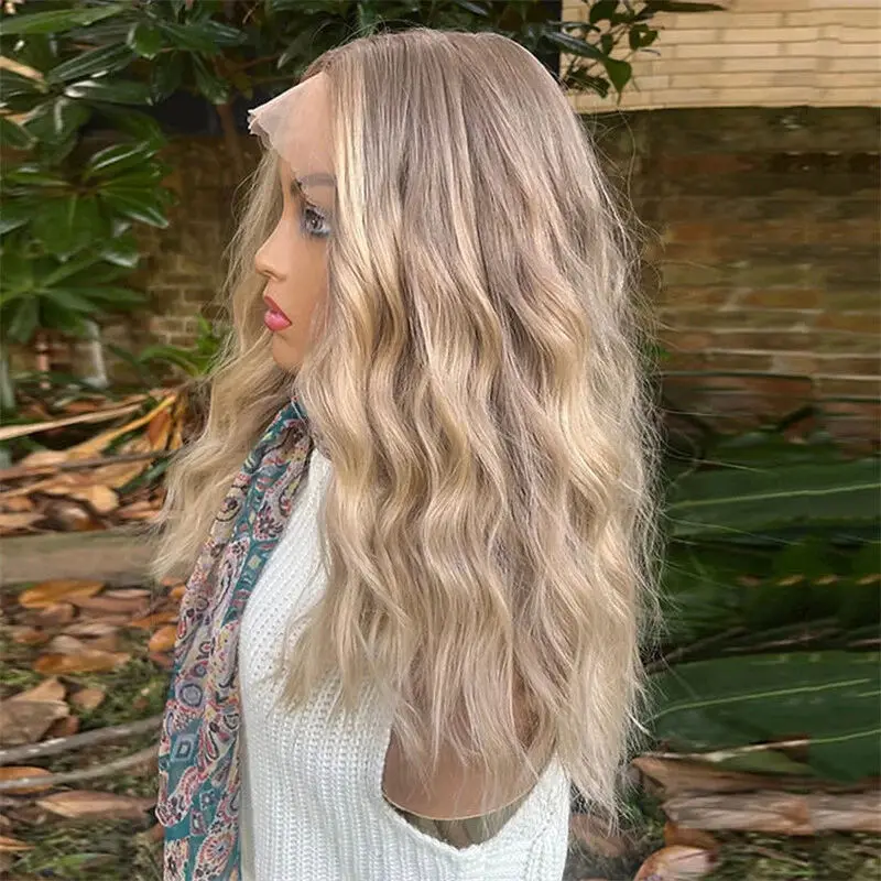 الباروكات الاصطناعية مرونة أومبير الرماد شقراء الدانتيل الجبهة الباروكات موجة عميقة غلويليس الباروكات للنساء جودة عالية ألياف مقاومة للحرارة #3