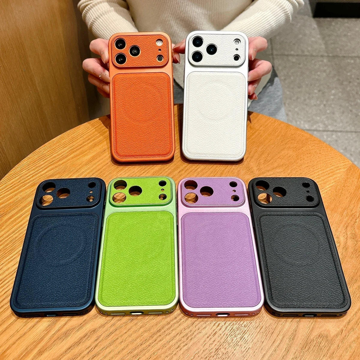 Luxury Matte Leather Large Window for Magsafe Magnetic Phone Case for IPhone 17 16 15 14 13 Pro Max Shockproof Armor Back Cover view 5