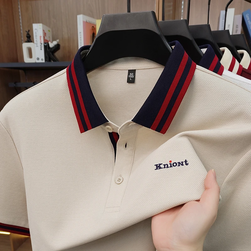 High end brand men summer short sleeve polo shirt personality color blocked lapel breathable comfort casual new fashion T-shirt