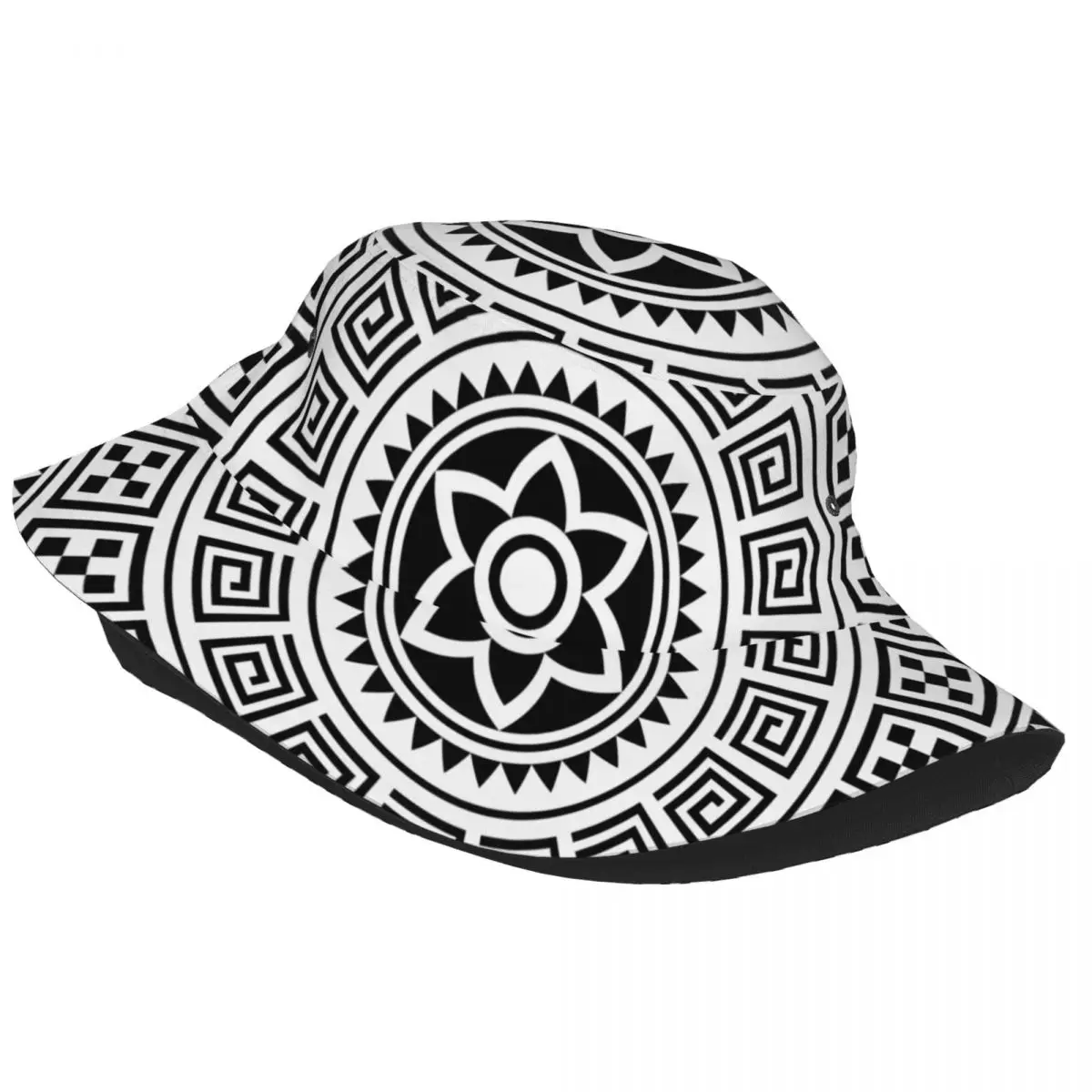 Bucket Hat Black And White Baroque Polynesian Hawaiian Tattoo Style Fisherman Hat Foldable Women Men Sunscreen Shade Cap