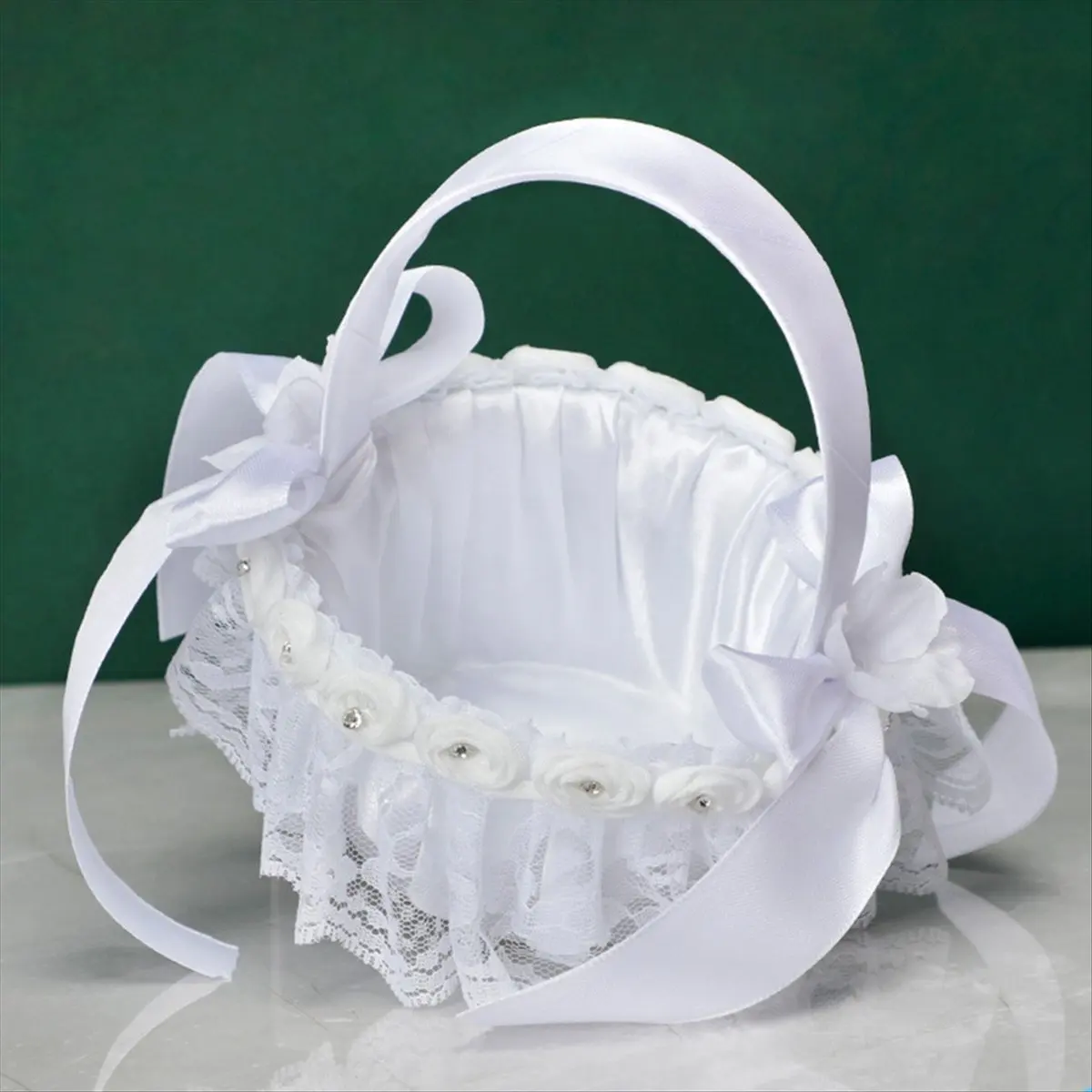 A56K 2Pcs White Flower Girls Basket Wedding Basket for Flower Bride/Kids Hand Held Wedding Ceremony Party Decorations,A