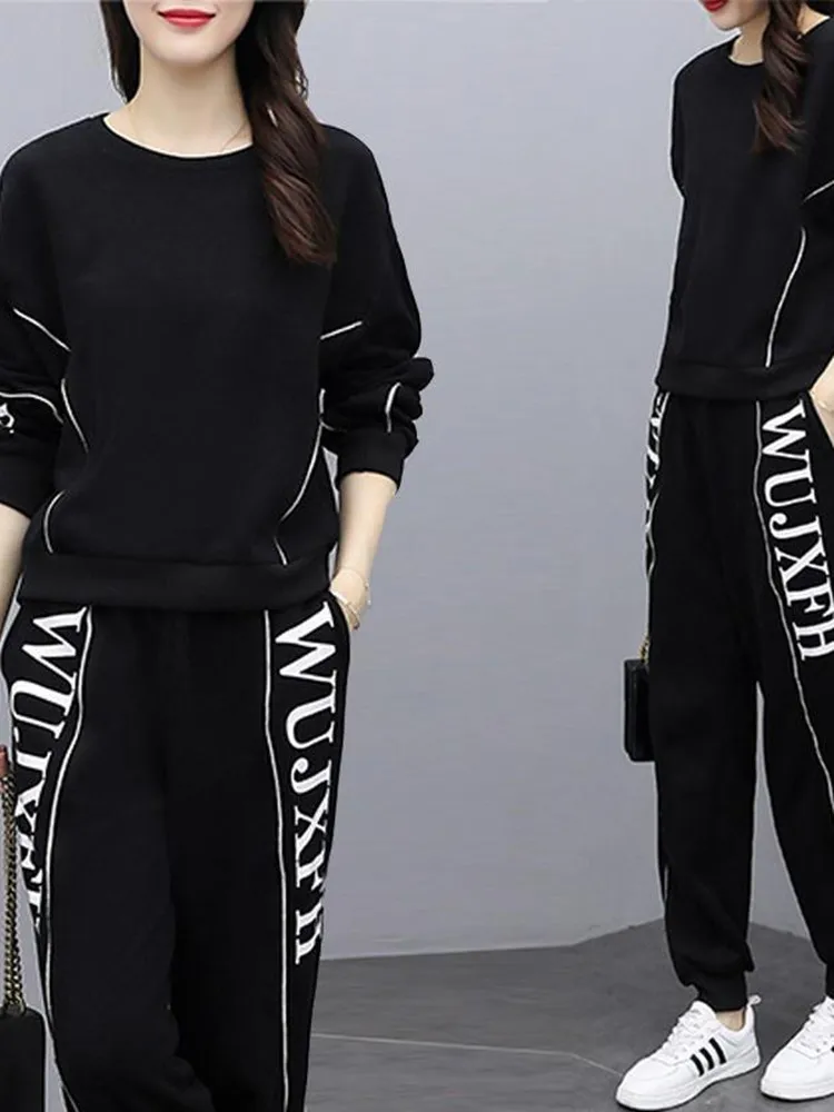 Fashionable Casual Sportswear Set Large Size Women's Loose Top Slimming Two-Piece Set Spring Autumn New Style Streetwear image 2