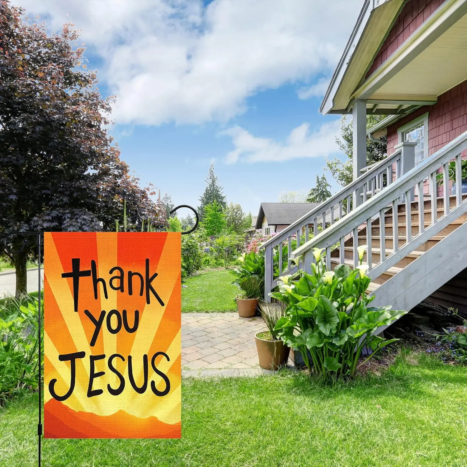 Louise Maelys Thank You Jesus Christmas Religion Religious Easter Garden Flag 12x18 Double Sided, Burlap Small Vertical God Chri