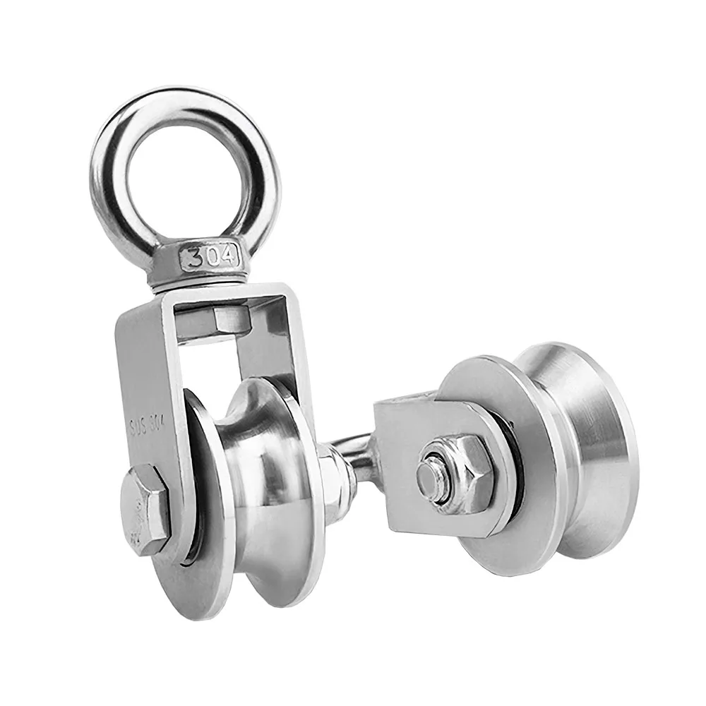 

1PCS V/U Type Swivel Pulley 304 Stainless Steel Duplex Bearing Traction Wheels Pulley Block Silent Pulley Roller