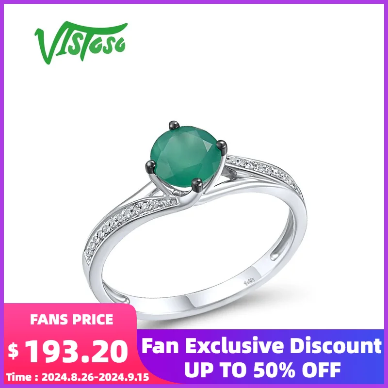 

VISTOSO Genuine Solitaire 14K 585 White Gold Ring For Women Sparkling Diamonds Green Chalcedony Elegant Daily Wear Fine Jewelry