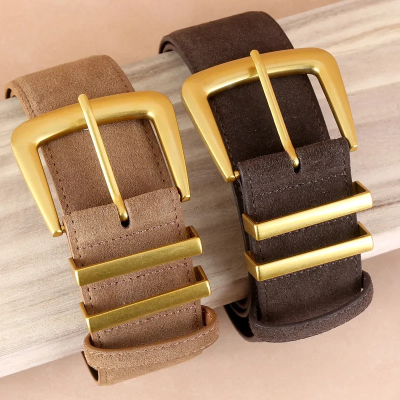 

5CM Woman Fashion Vintage Wide Belt,Women's Versatile Gold Needle Buckle Genuine Leather Cow suede Waist Decorative Waistband