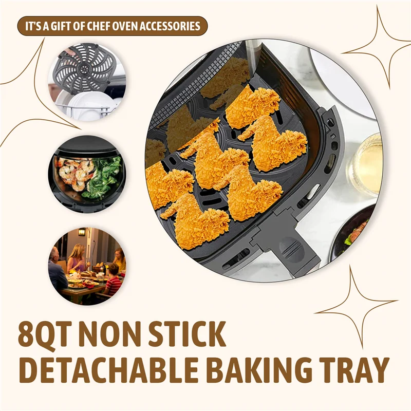 

A05G-Air Fryer Replacement Grill Pan, Air Fryer Accessories For Chefman RJ38-SQSS-8T-D, 8QT Nonstick Removable Grill Pan