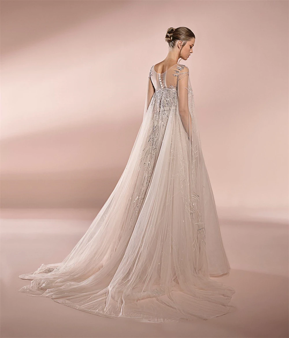 

Customized High Quality Tulle Evening Dress Charming O-Neck Homecoming Dress Fashion Watteau Train Special Occasion Gowns