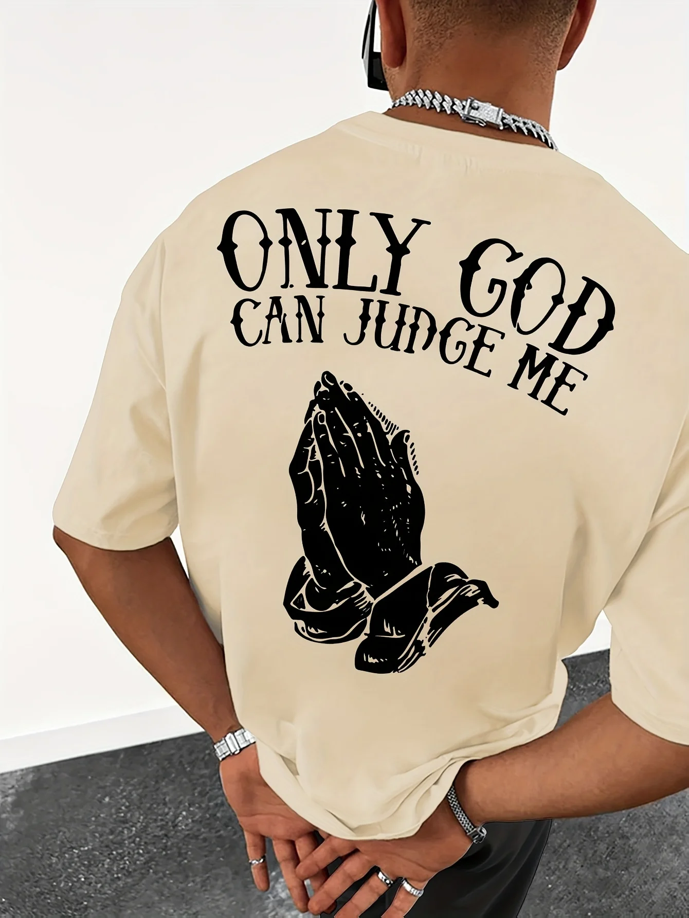 Only God Can Judge Me Prayer Hands Print on Premium Soft 100% Cotton Mens T Shirt Perfect for Summer Streetwear Style