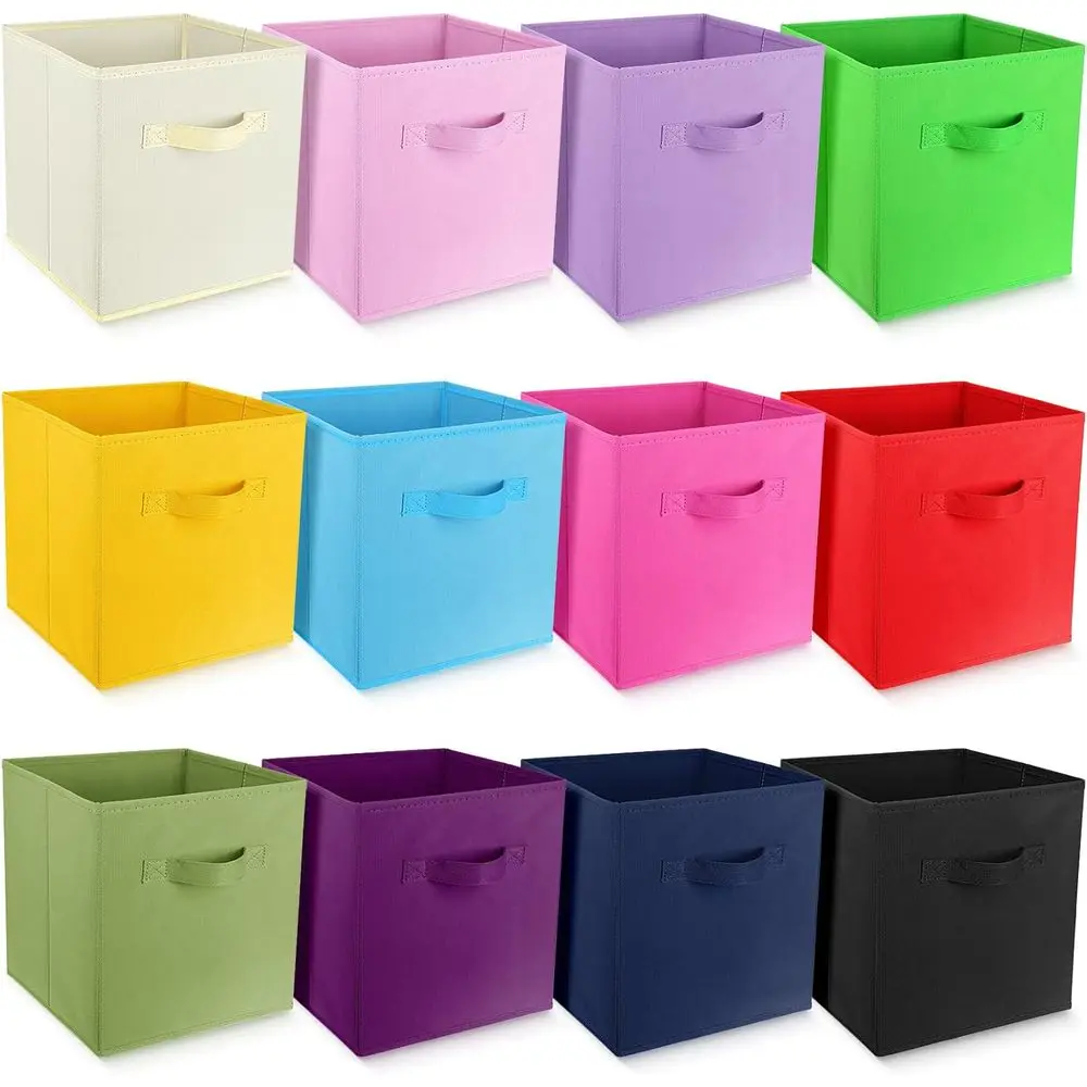 

12-Pack Durable Fabric Storage Cubes with Handles - Foldable Organizers for Clothes, Toys, Books in 12 Colors