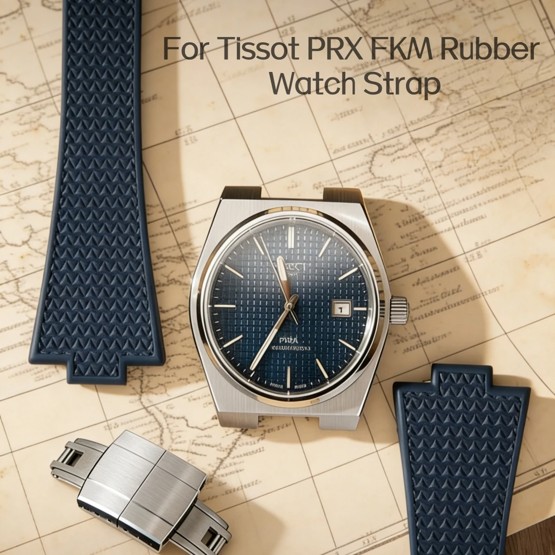 

Ремешок для часов 12 мм, подходит для Tissot PRX 35 мм и 40 мм, из каучука FKM, с быстросъемными пружинными шпильками, регулируемый по размеру.
