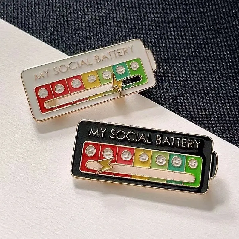 

2Pc Brooch Enamel Badge My Social Power Battery Movable Selection Mood Cloud Social Anxiety Gift Brooches for Women Pin