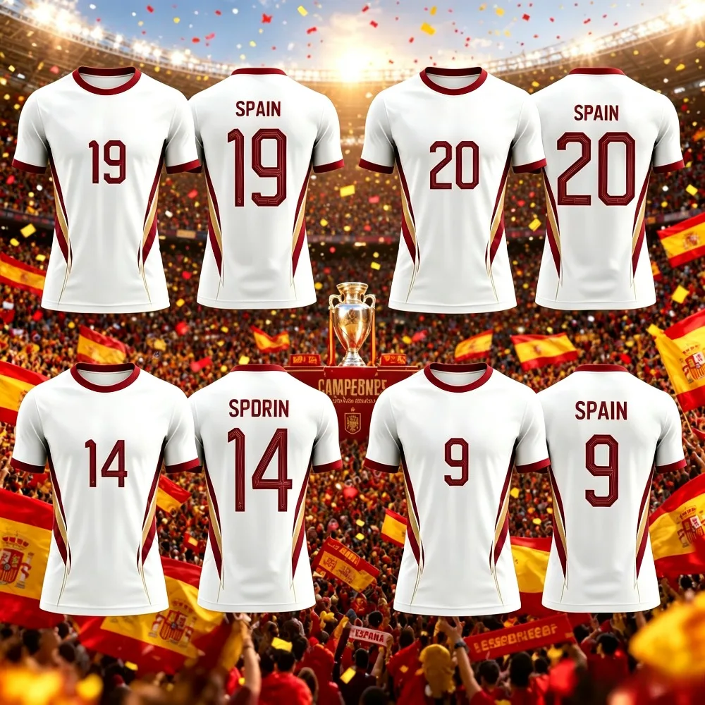 Camiseta de Fútbol Transpirable de Manga Corta para Hombre y Mujer, Jersey Blanco de la Selección Española 2026, Oferta de Verano 2026