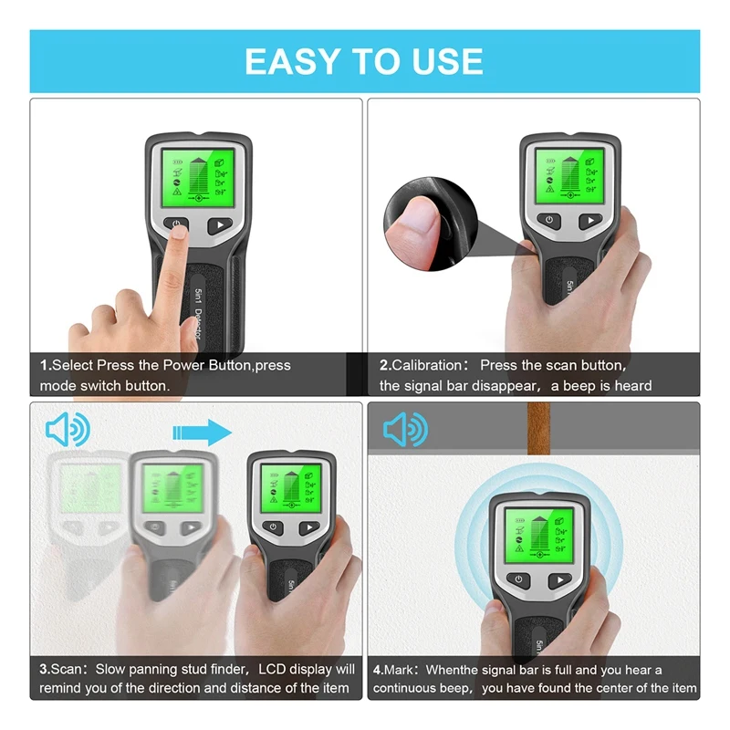 5-In-1 Studs Metal  Wall Scanner AC Wood Finder Cable Wires Depth Tracker Electric Box Finder Wall  Durable A