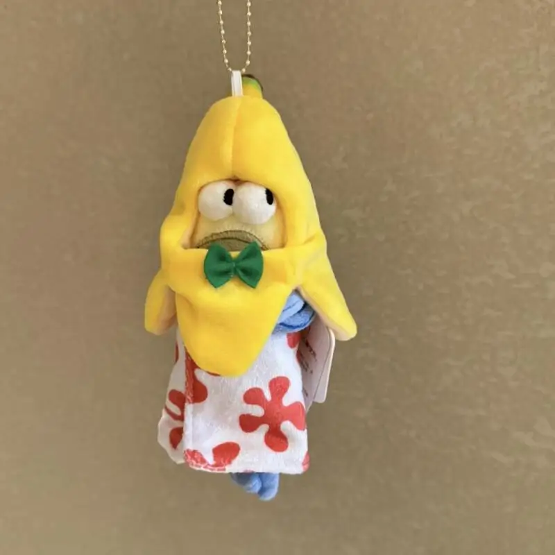 Cute Banana Hood Bikini Bottom Passerby Fish Plush Keychain Kawaii Green Bow Soft Pendant Angry Happy Face Bag Ornament for Fan