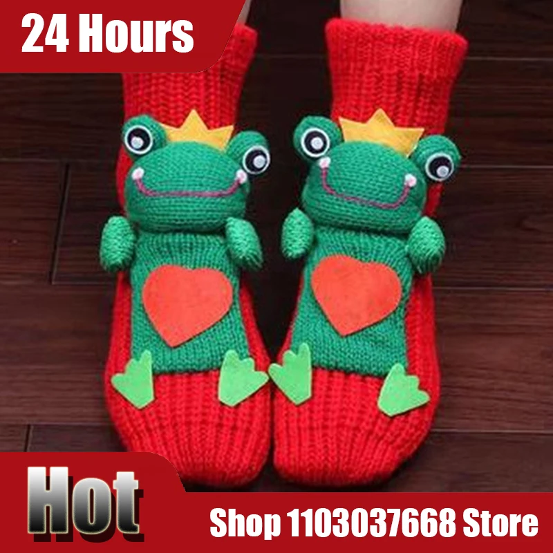 

3D Winter Thick Woolen Socks Slippers Women Non-slip Foot Warmer Snow Funny Cute Cartoon Animals Prints Socks Thicken Warm Socks
