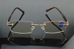 Diamond Cutting Titanium Alloy Rimless Royal Deluxe Men shallow brown Reading Glasses +0.75 +1 +1.5 +1.75 +2 +2.5 +2.75 To +4