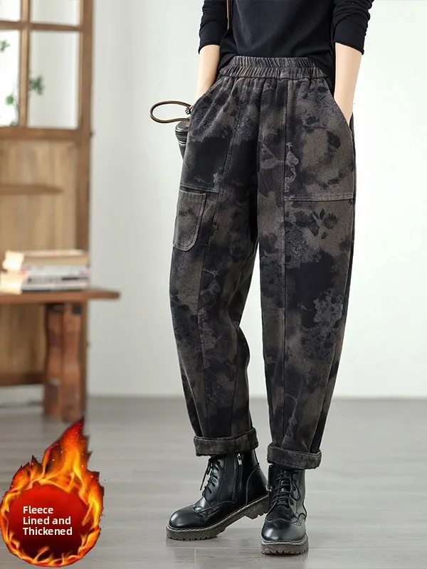 

Женские камуфляжные джинсы Harlan Thiened Fce, свободные длинные брюки с персональным принтом, брюки для папы, винтажные повседневные хлопковые джинсы