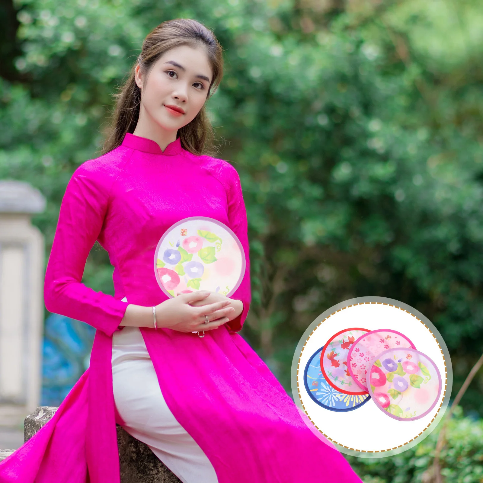 

4pcs Japanese Style Foldable Traditional Circular Hand For Dance Performance Party Prop Retro Round Fan Women Kids Handheld