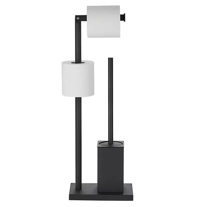 Household Bathroom Floor Standing Tissue Holder with Toilet Brush Stainless Steel Roll Paper Holder
