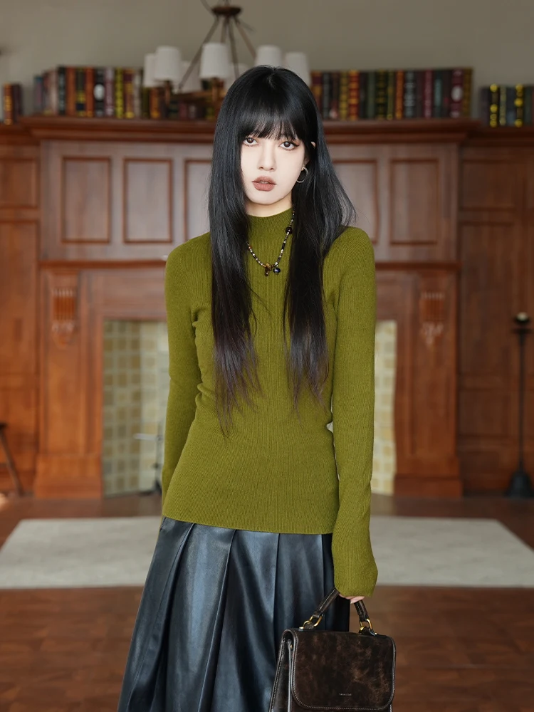 

een Knitted Sweater Women's Slim Fit Long Sve f High Collar Inner Wear Base irt Vintage Sle Winter Faion Top