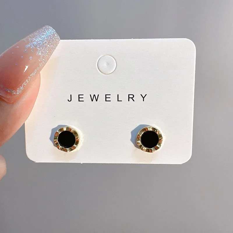 Classic Black Round Small Stud Earrings for Women Golden Color Simple Geometry Girls Trendy Earrings Punk Jewelry Gift