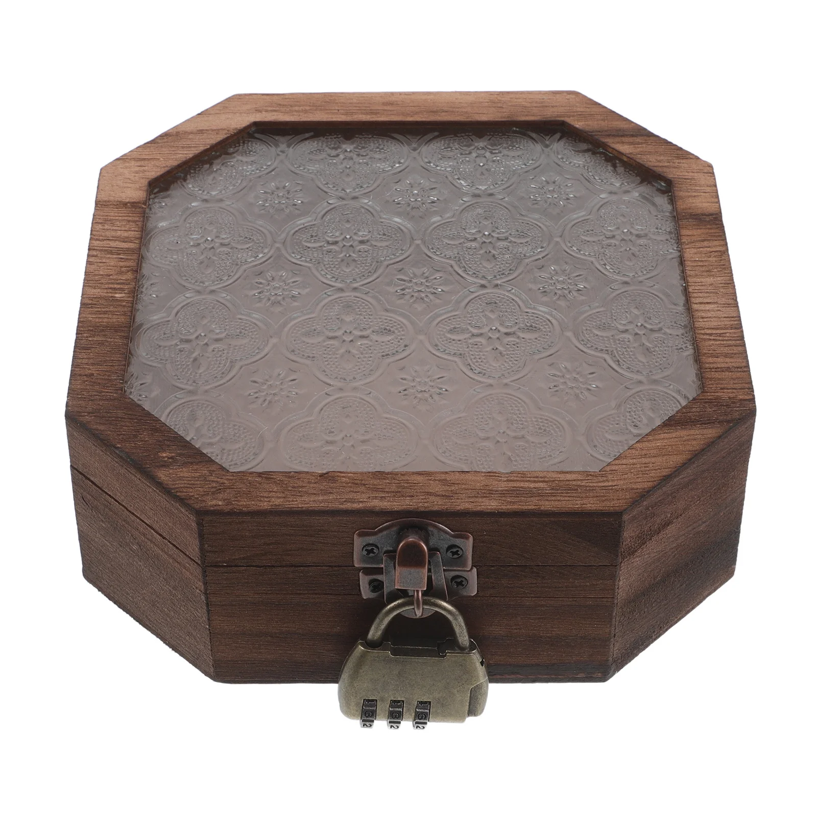 

Vintage Jewelry Box Wood and Glass Treasure Case with Plum Blossom Design for Earring Ring Necklace Storage Decorative Desktop