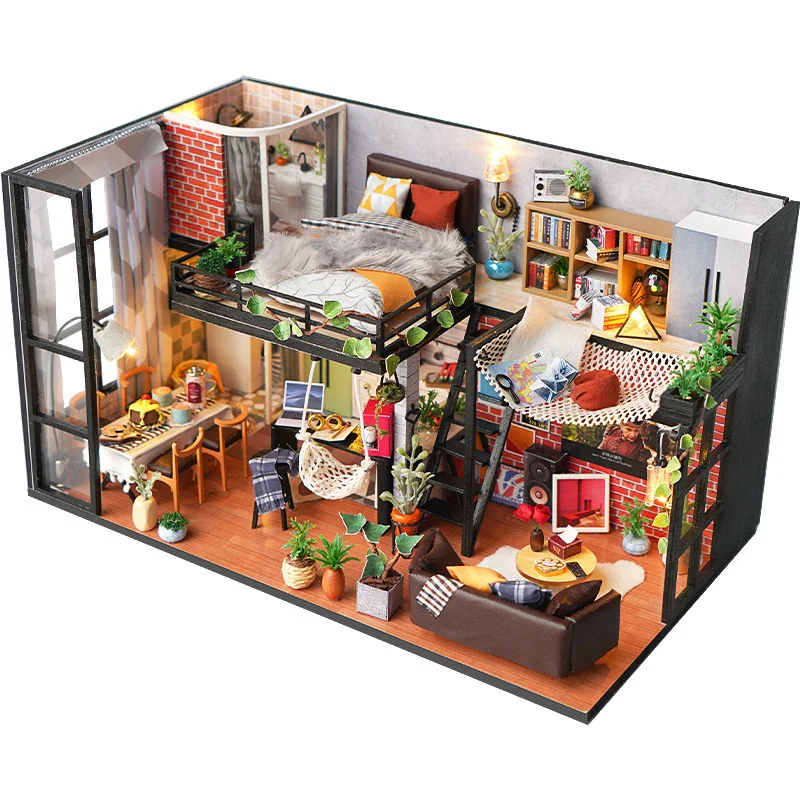 

New Wooden DIY Miniature Building Kit Doll Houses With Furniture Modern Loft Villa Dollhouse Handmade Casa Toys For Girls Gifts