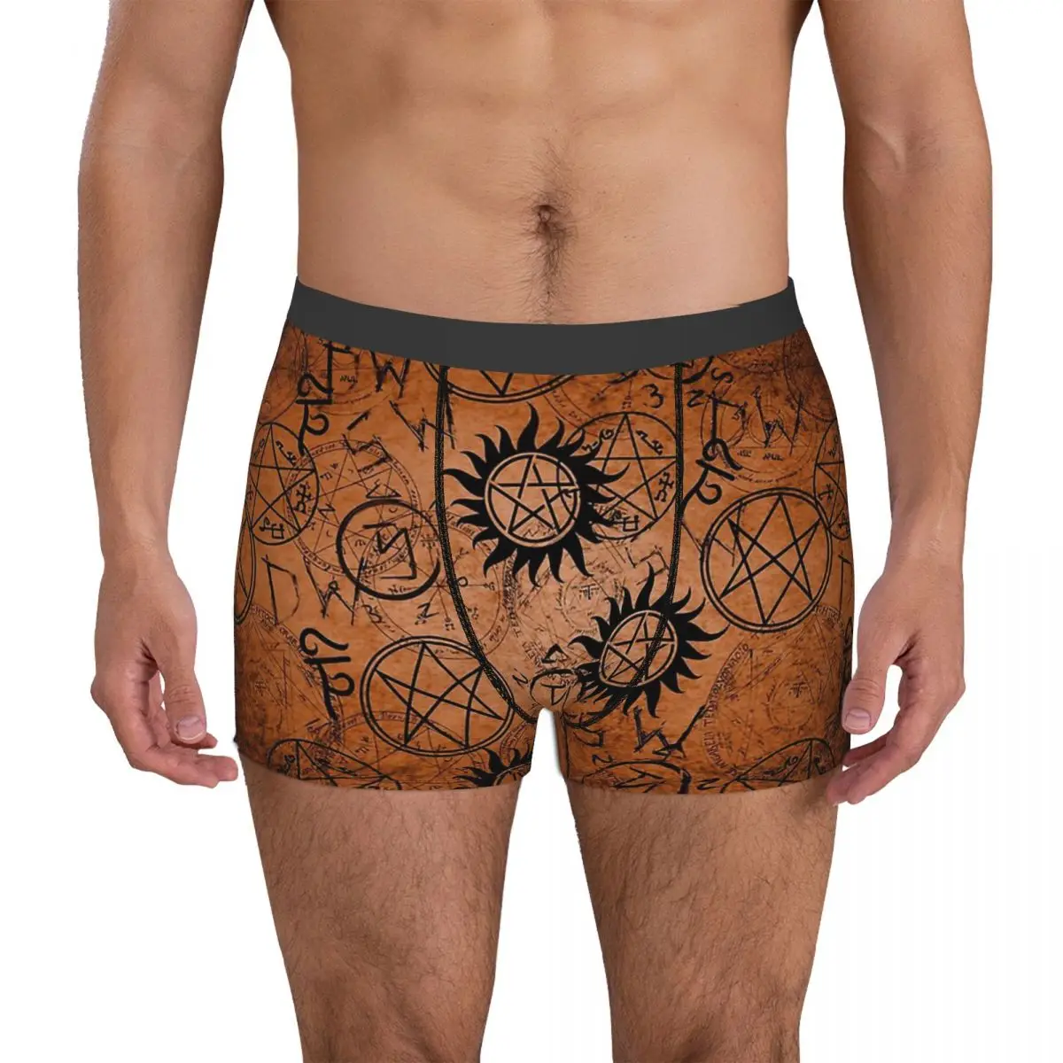 Orange Supernatural Underpants Breathbale Panties Male Underwear Print Shorts Boxer Briefs