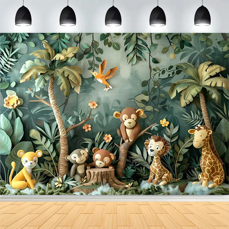 Baby Shower Happy Birthday Party Photography Backdrops Newborn Kids Air Balloon Princess Tropical Jungle Photo Background BB-40