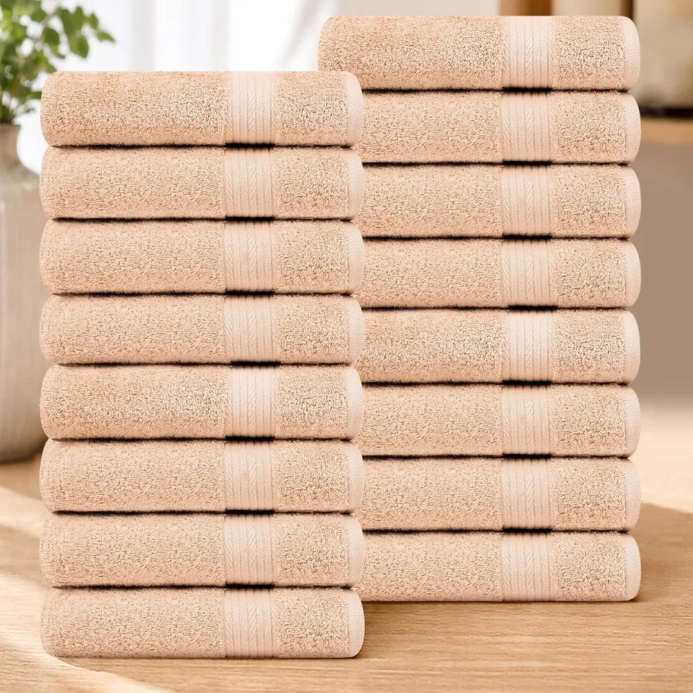 100% Cotton Bath Towels 30x54, 600 GSM, Set of 16, Beige