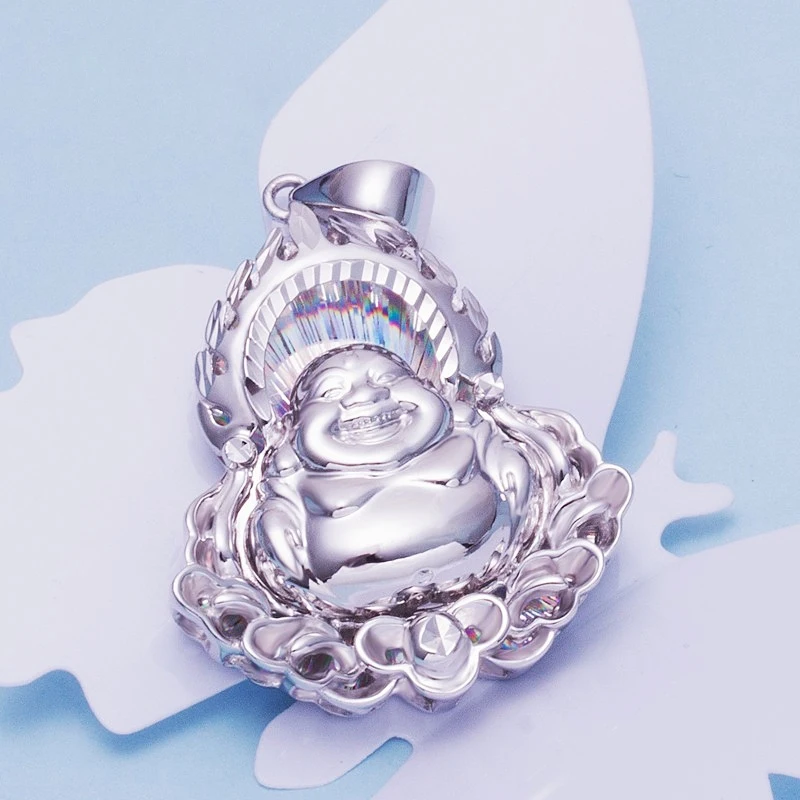 Real Pure Platinum 950 Men Women Lucky Gift Laughing Flame Buddha Pendant 6.23g PT950