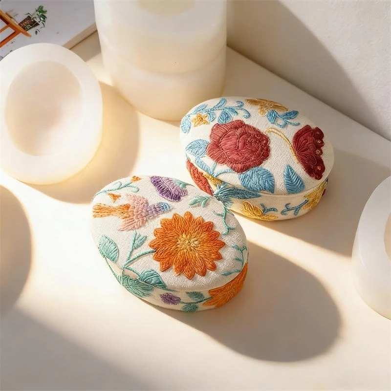 

Oval Rose Flower Plaster Storage Box Silicone Molds Handmade Candle Cup Storage Jar Gypsum Home Decoration Mold