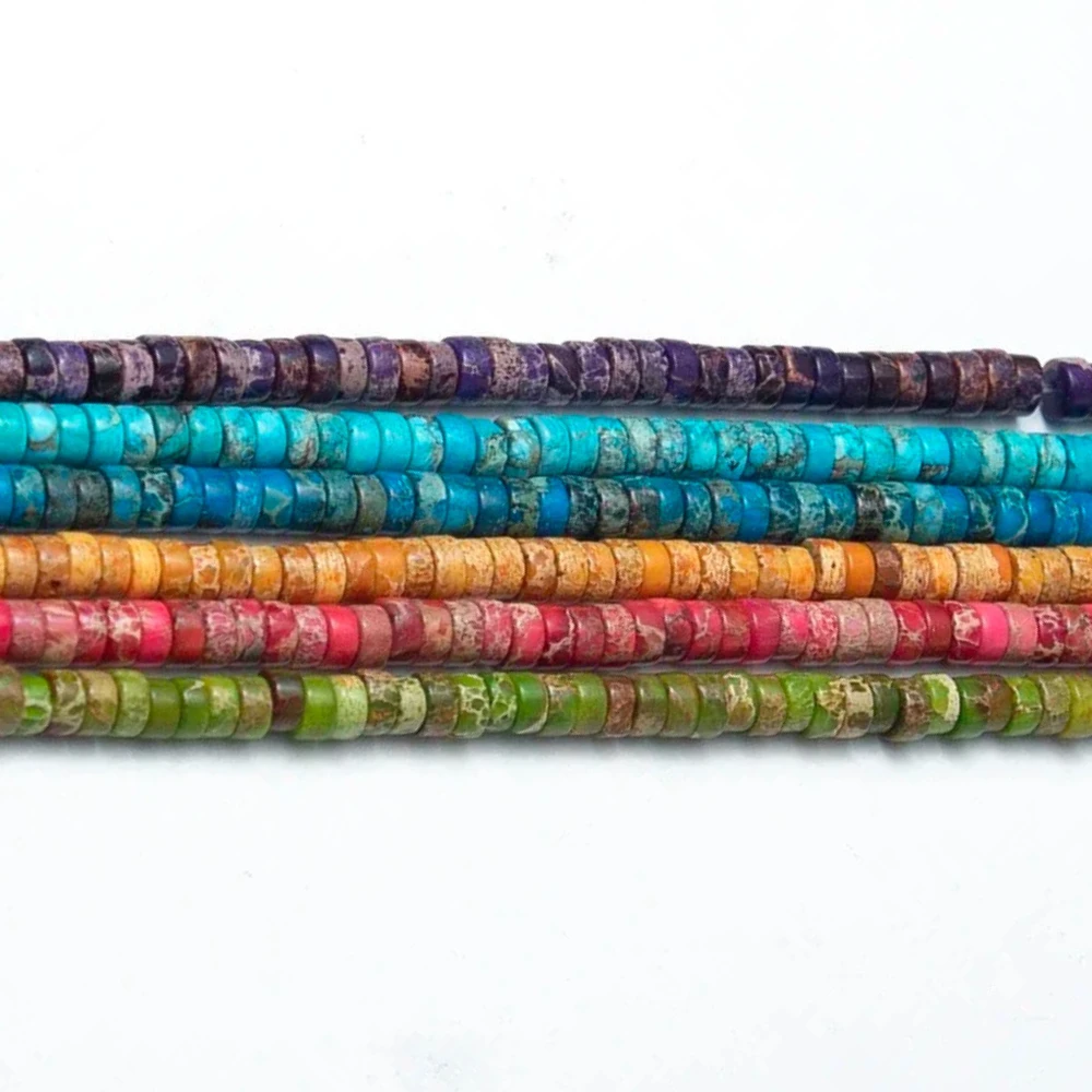 4x2mm 1 hebra de piedra Natural jaspe Imperial cuentas espaciadoras de alta calidad plana redonda en forma DIY collar pulsera regalo 29 colores
